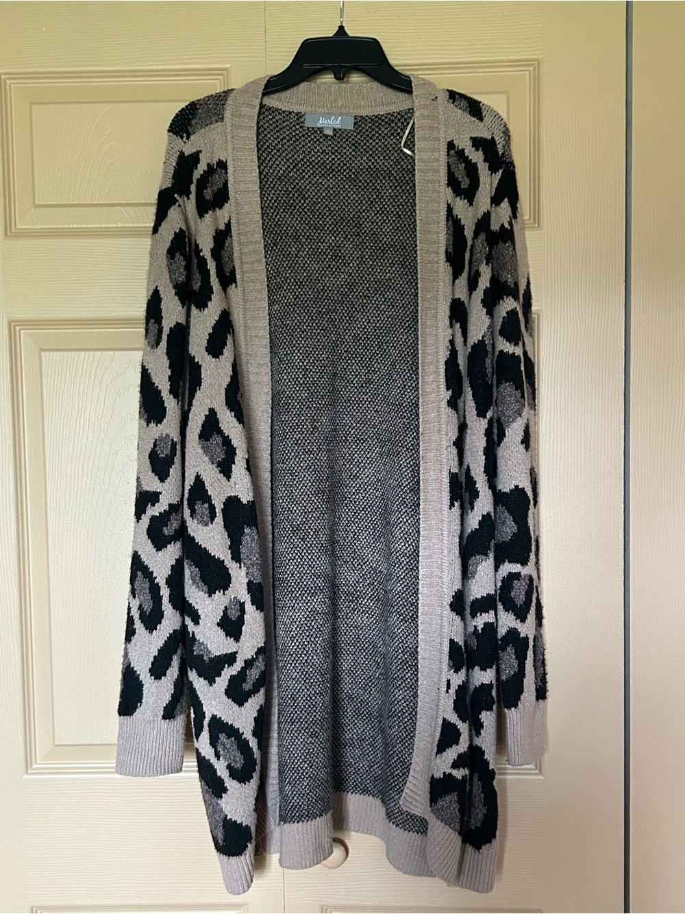 Marled Black and Taupe Leopard Open-Front Cardigan